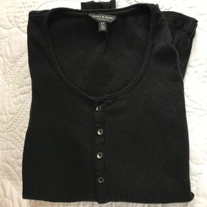 LUCKY black henley ribbed long sleeve shirt SMALL